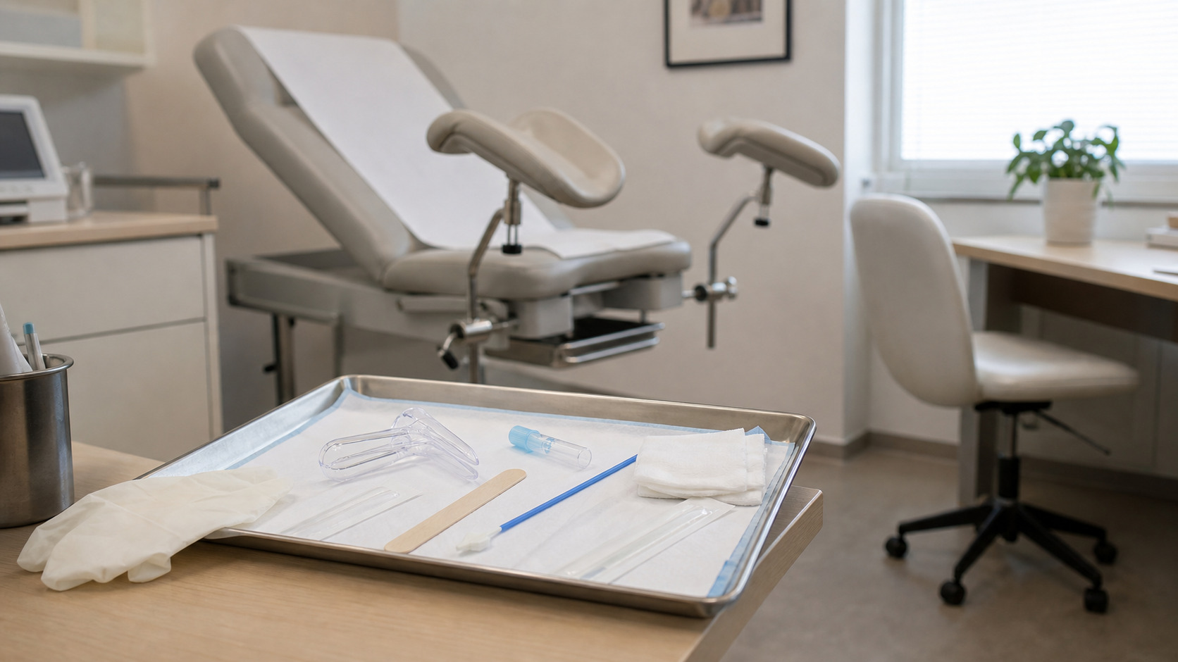 Salle de consultation avec matériel de prélèvement médical préparé